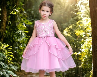 Girl Princess dress,Tutu Dress,Flower Girl dress,Birthday Party Dress,Baptism Ball Gown,Fantasy Gown,Fairy Costume,Rose Pink Dress