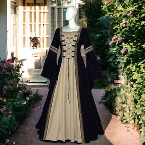 Medieval Renaissance Dresses, Larp Cosplay Costumes, Victorian Court Robes, Gothic Retro Women's Dresses, Khaki, Red, Green, Blue, Black