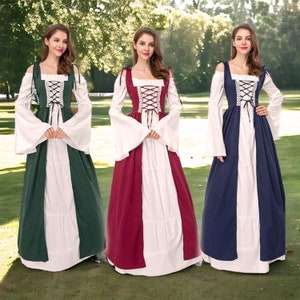 Renaissance costumes, medieval women's dresses,victorian costumes, cosplay women's clothing, burgundy, dark blue, dark green