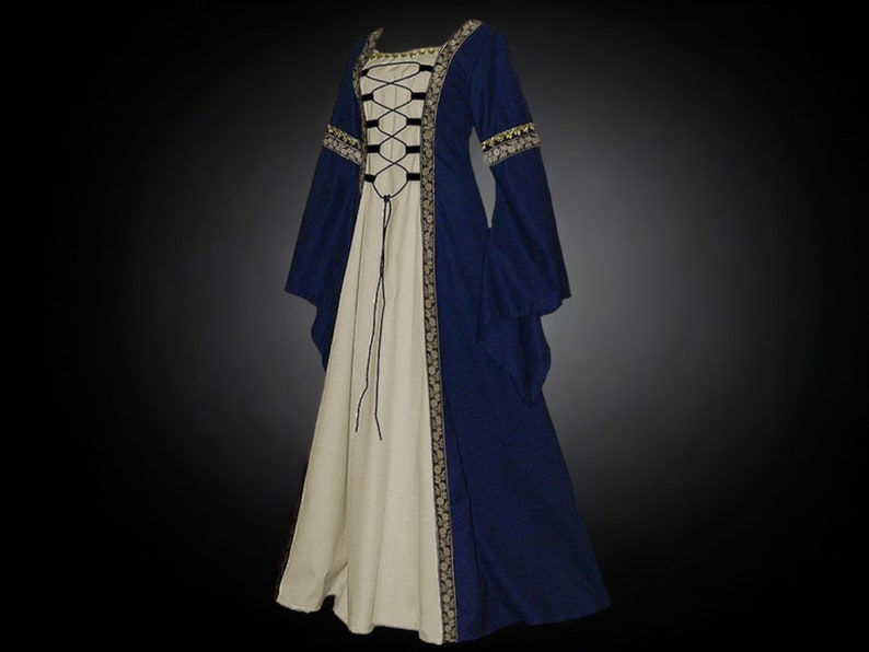 Mittelalterliche Renaissance-Kleider, Larp-Cosplay-Kostüme, viktorianische Hofroben, Gothic-Retro-Damenkleider, Khaki, Rot, Grün, Blau, Schwarz Bild 9