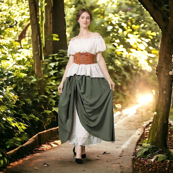 Women Victorian Skirt,Medieval Skirt,Steampunk Skirt,Renaissance Skirt,Double Layers Long Dress,Edwardian skirt,flairy skirt,Pirate,Bar Maid