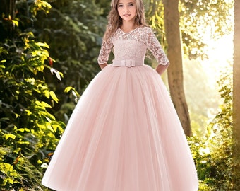Meisje prinsessenjurk, vintage bloemenkant jurk, bloemenmeisje jurk, verjaardagsfeestjurk, Tule jurk, baljurk, fantasiejurk, sprookjeskostuum