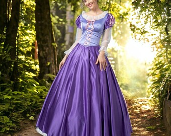 Vrouw prinses jurk, Rapunzel prinses kostuum, verjaardag feestjurk, baljurk, aankleden, fantasiejurk, sprookjeskostuum, paarse prinsessenjurk