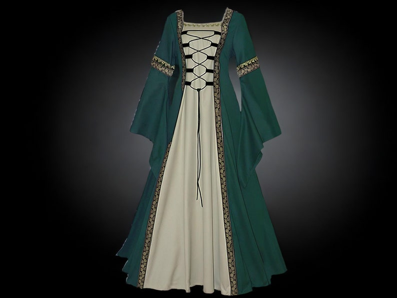 Mittelalterliche Renaissance-Kleider, Larp-Cosplay-Kostüme, viktorianische Hofroben, Gothic-Retro-Damenkleider, Khaki, Rot, Grün, Blau, Schwarz Bild 8