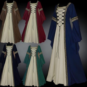 Mittelalterliche Renaissance-Kleider, Larp-Cosplay-Kostüme, viktorianische Hofroben, Gothic-Retro-Damenkleider, Khaki, Rot, Grün, Blau, Schwarz Bild 2