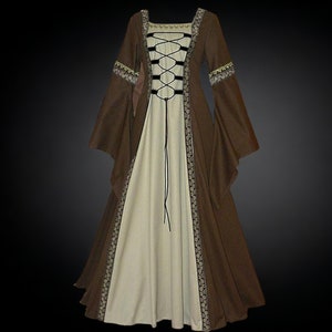 Mittelalterliche Renaissance-Kleider, Larp-Cosplay-Kostüme, viktorianische Hofroben, Gothic-Retro-Damenkleider, Khaki, Rot, Grün, Blau, Schwarz Bild 6