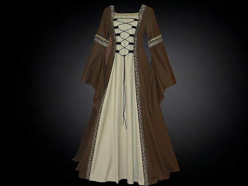 Mittelalterliche Renaissance-Kleider, Larp-Cosplay-Kostüme, viktorianische Hofroben, Gothic-Retro-Damenkleider, Khaki, Rot, Grün, Blau, Schwarz Bild 6