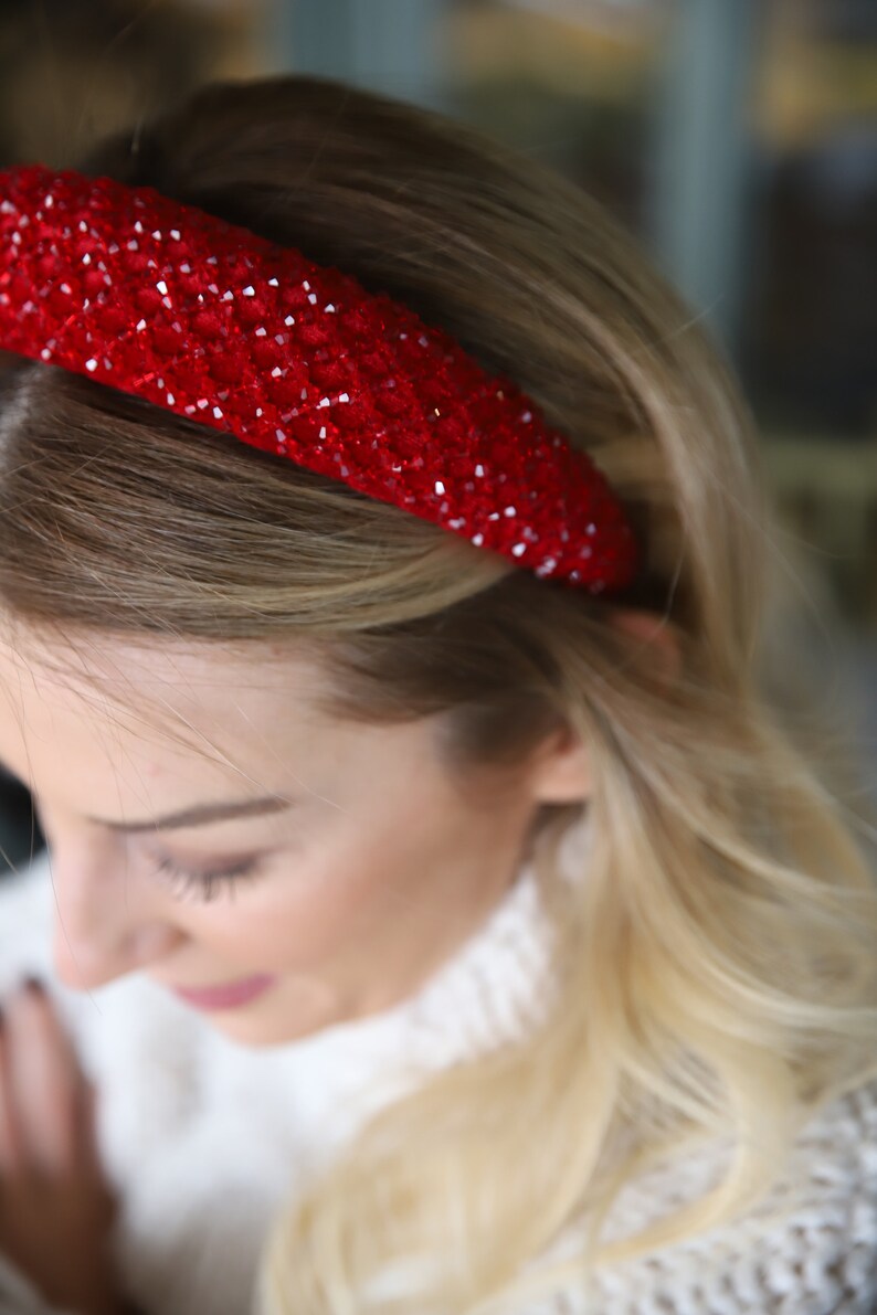 Red Shiny Crystal Stone Headband Thick / Crown Headband / Etsy