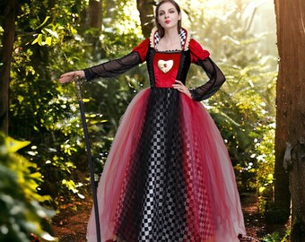 Damen-Prinzessinnenkleid, Herzkönigin-Kostüm, Alice-Kostüm, mehrlagiges Tüllkleid, Geburtstagsoutfit, Ballkleid, Verkleidung, Fantasy-Kleid, Feenkostüm