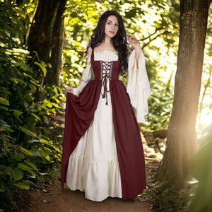 Middeleeuwse Renaissance jurk, Larp cosplay kostuum, SCA dames lange jurk, cosplay jurk, groen, blauw, zwart, roze Red