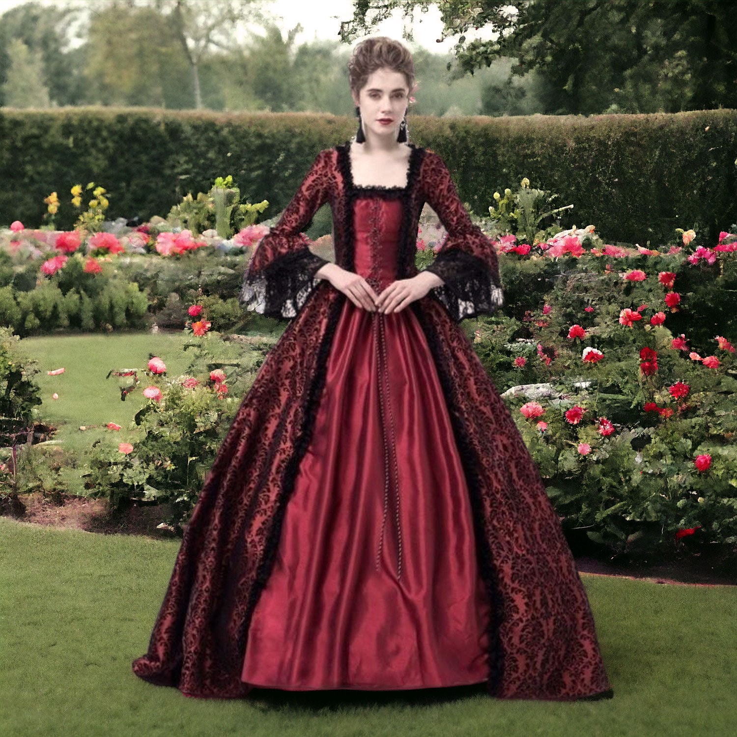 Robe Halloween Femme Gothique Médiévale - Manches Papillon, épaules Dénudées, Longueur Maxi - Cosplay Renaissance, Soirée Déguisée - 5