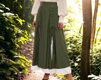 Woman Maxi Skirt, Medieval Renaissance Skirts,Double Layer Skirts,Victorian Long Skirt,Pirate Skirts,Retro Skirt,Lace-up long skirt