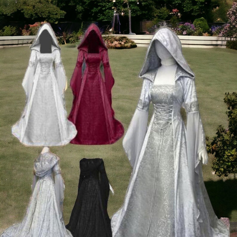 Mittelalterliches Damenkostüm, Larp-Cosplay-Kleid, Vintage-Hochzeitskleid, Renaissance-Kostüme, Weiß, Grau, Schwarz, Rot, Rosa, Blau, Grün Bild 2