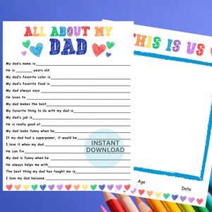 All About My Dad Printable – Father’s Day Kids Activity – Instant Download  All About My Dad Printable Activity, Me and My Dad Picture Frame