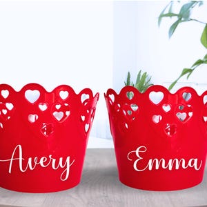 Valentine&#39;s day Custom Name Basket, Personalized Birthday Gift Basket, Red Gift Bucket For Her, Him, Children, Friends, Teacher.