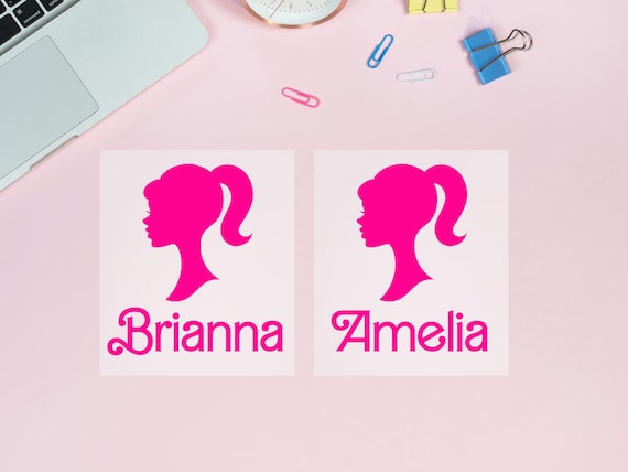 Custom Name Vinyl Decal Pink Glam Style for Girls Party Favors Notebooks Back to School  Retro Doll Custom Laptop Decal Only Party Cups