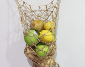 Produce Hanging Basket, Produce Hanger, Produce Basket, Macrame Kitchen, Produce Bag, Eco Friendly Kitchen, Rustic Kitchen Basket,