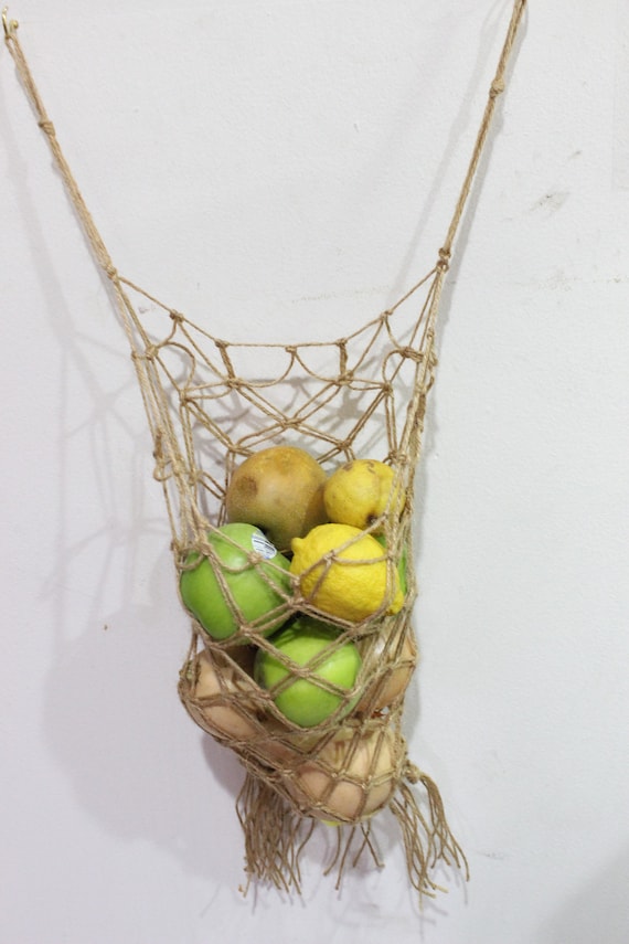 Produce Hanging Basket, Produce Hanger, Produce Basket, Macrame Kitchen, Produce Bag, Eco Friendly Kitchen, Rustic Kitchen Basket,