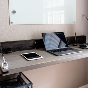 Solid hardwood wall mounted desk, floating table, foldaway desktop, stowaway table