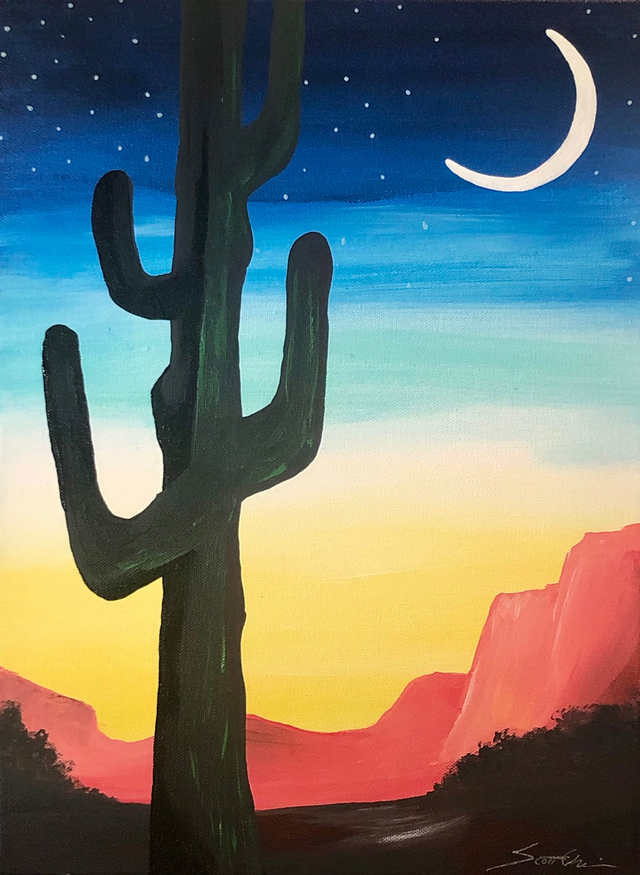 Cactus painting sunset painting acrylic painting home | Etsy