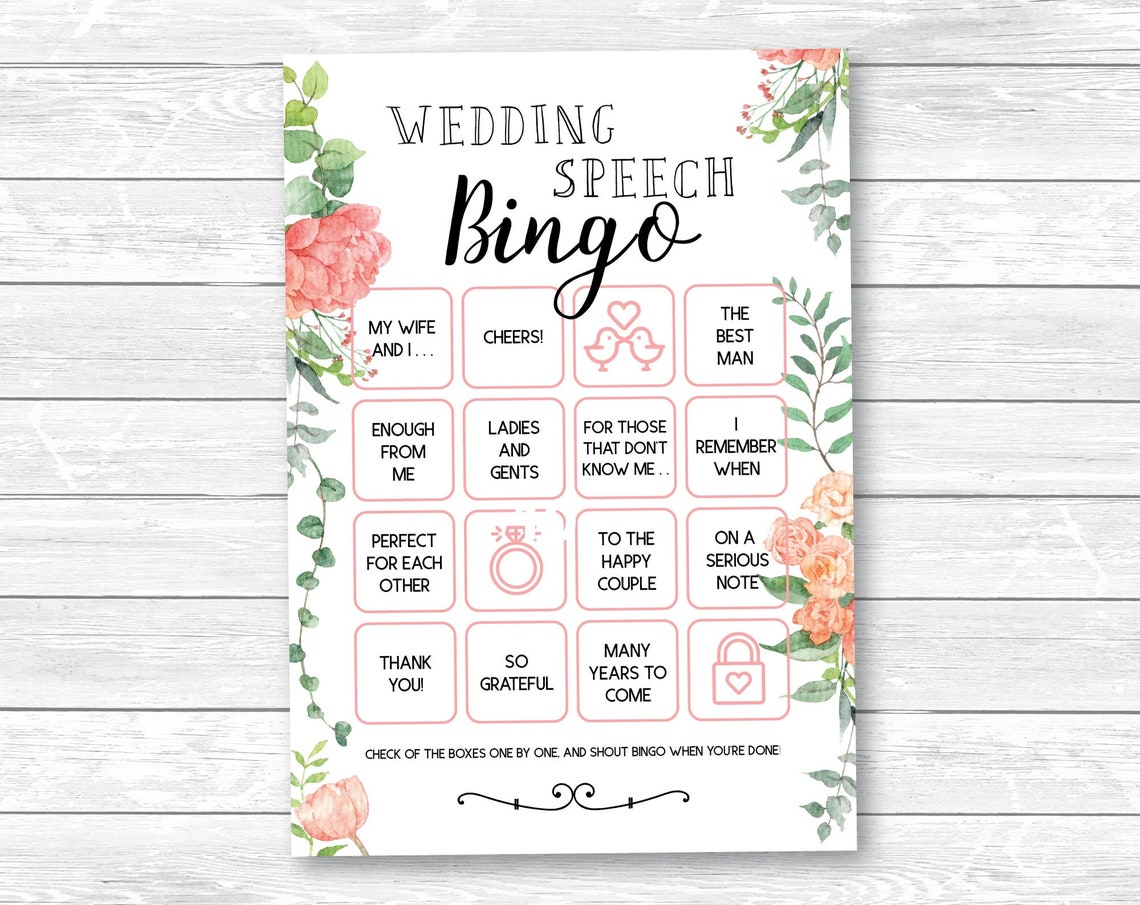 Wedding Speech Bingo Game Floral Design X10 Unique Page Etsy UK Wedding speech bingo game floral design x10 unique page