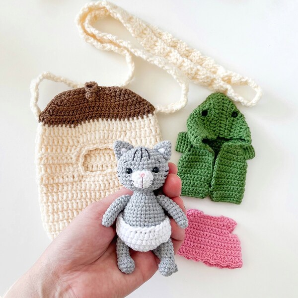 Crochet baby cat Stuffed cat with handbag Soft doll Stuffed animal Doll for play