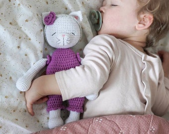 Comforter cat Lovey baby cat Crochet cat Stuffed animal cat Soft doll for sleep