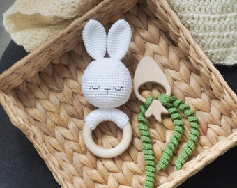 Crochet bunny rattle New mom gift  Carrot rattle Stuffed baby bunny Newborn first toy