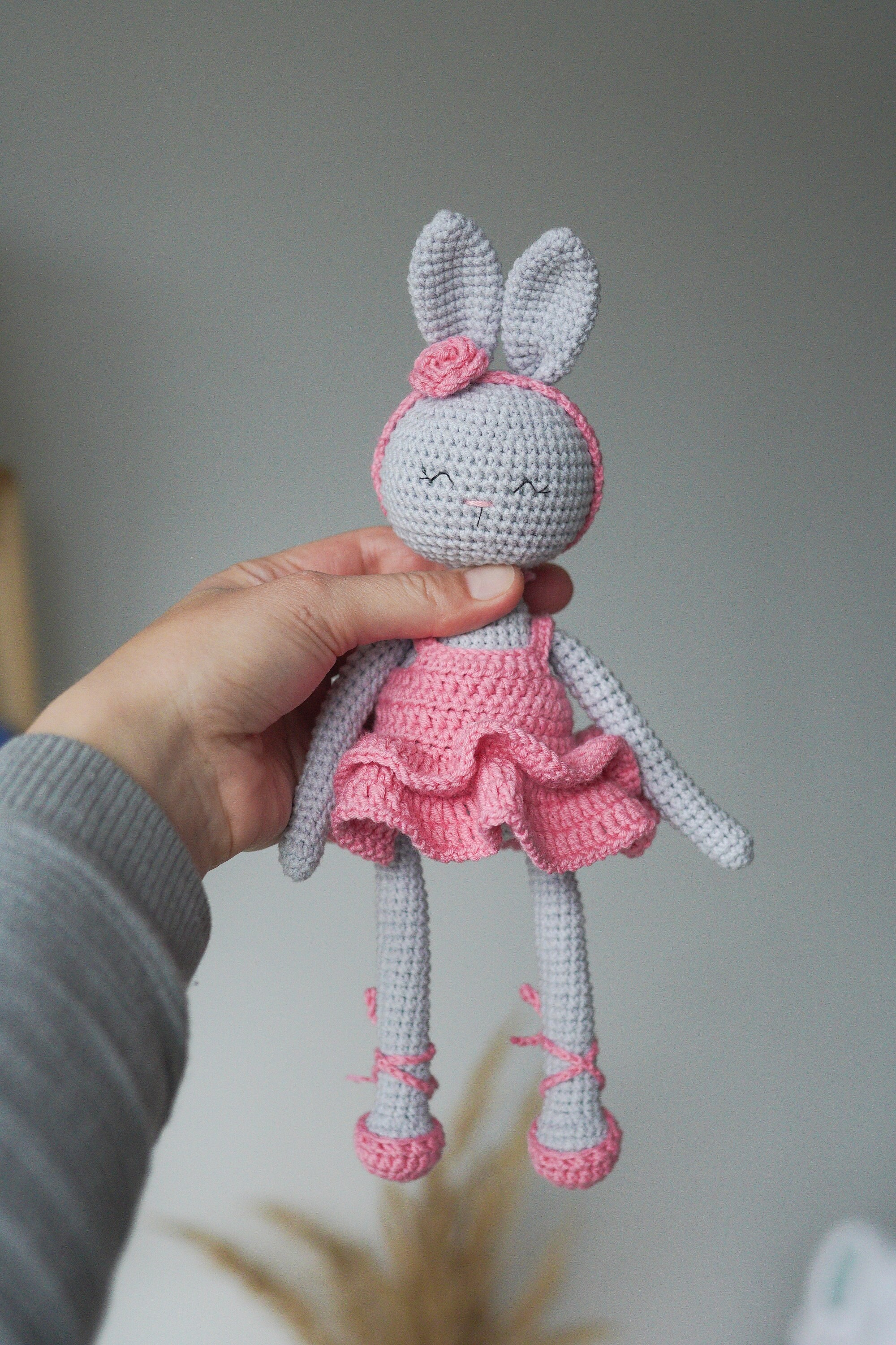 Crochet bunny ballerina doll Stuffed baby bunny Newborn first toy New mom gift