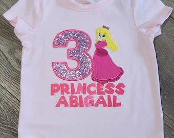 Princess Peach Embroidered Birthday Shirt: Applique Design