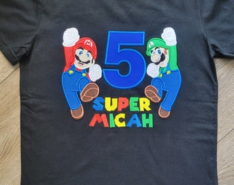 Embroidered Mario Birthday Shirt, Mario and Luigi applique design
