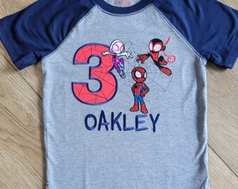 Spidey and Friends Birthday Shirt: Personalized Applique Embroidery