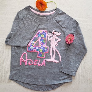 Pink Panther Birthday Shirt: Applique Embroidered Custom Shirt