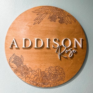 Round engraved wood nursery name sign 24", name sign for nursery girl, boy, above crib sign baby shower gift, nursery decor, round preview
