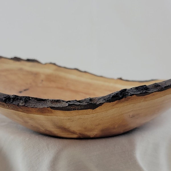 400- Live Edge Spalted Apple Bowl 8"long x 5.5" wide x 2.5"tall, Bread Bowl, Key and Wallet Bowl, Display Bowl, Turned Oval Live Bark Edge