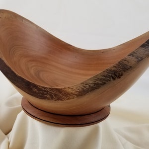 189A Live Edge Cherry Bowl, 10&quot;x4&quot; Bowl, Bread Bowl, Fruit Bowl, Display Bowl, Photo Prop, Turned Bowl, Oval Bowl ,Live Bark Edge,Candy Bowl