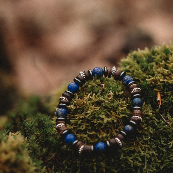 Bracelet en pierre Lapis Lazuli et bois pour homme