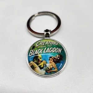 Creature From the Black lagoon Glass handmade Keyring/Fob with Swamp Green High clarity Crystals