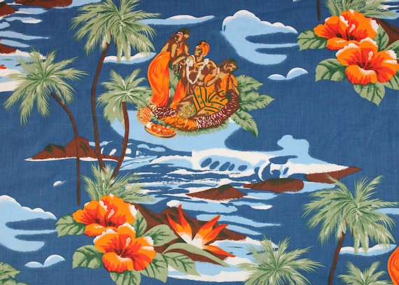 Fabric Vintage Aloha Hawaiian Print Fabric 58