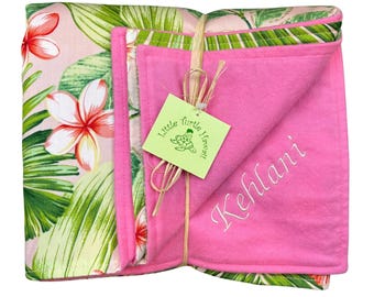 Regalos hawaianos personalizados para bebés, manta para bebé, manta para niño pequeño o manta de abrazo: Kalea Pink
