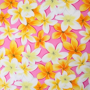 Fabric Hawaiian Print Fabric Tropical Floral Fabric By the Yard Lei Aloha Pink and Yellow