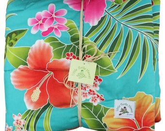 Manta hawaiana acolchada para bebé, hecha en Hawái, edredón hawaiano para baby shower, Kauwela Teal