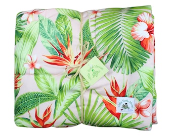 Quilted Hawaiian Baby Blanket Made in Hawaii Bird of Paradise Hibiscus Plumeria Hawaiian Baby Shower Gift Comforter Kalea Pink