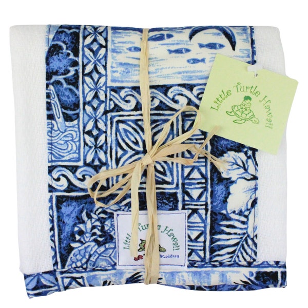 Hawaiian Baby Burp Cloth Burping Cloth Made in Hawaii Hawaiian Baby Shower Gift Ocean Blue Tapa