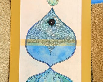 Obra de arte original "Eu sou o peixe" - Pintura em aquarela 9x14"