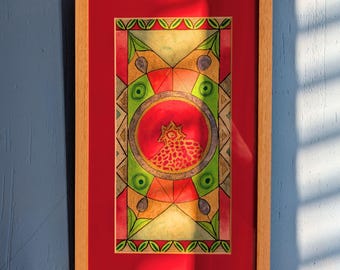 Pintura em aquarela de romã, decoração de parede com símbolo sagrado, decoração boho, presente de boa sorte.