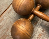Pair of 19th c. Wooden Dumbbells Victorian Era Workout
