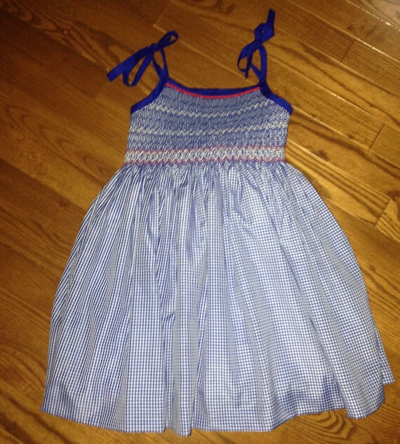 cute blue gingham dress Girls Blue Gingham Yellow Ducky Embroidered Dress