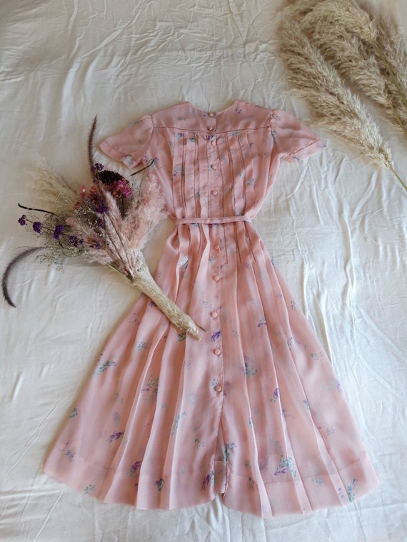 1970's Rose Chiffon Albert Nipon Dress