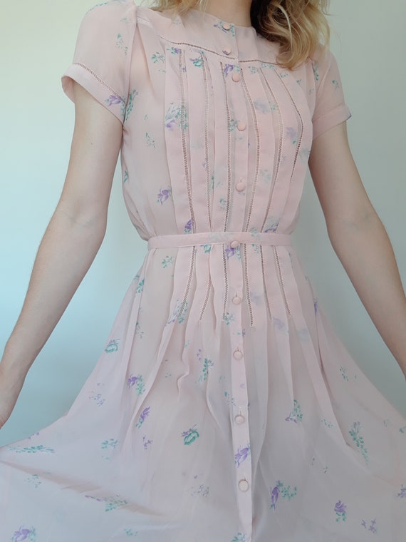 1970's Rose Chiffon Albert Nipon Dress